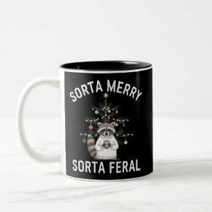 Caneca De Café Em Dois Tons Guaxinim de Natal Meio Alegre Meio Selvagem Natal