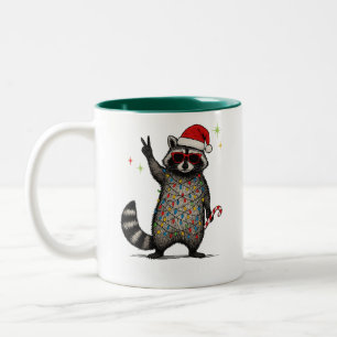 Caneca De Café Em Dois Tons Guaxinim Feroz e Festivo AF Roupa de Natal Feia Em