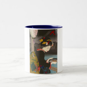 Caneca De Café Em Dois Tons Gueixa japonesa tradicional legal do clássico do