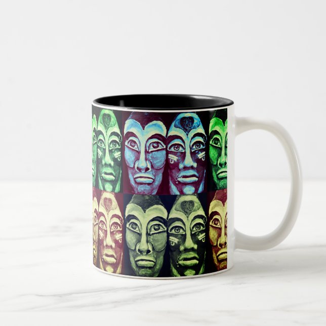 Caneca De Café Em Dois Tons Guerreiros maias - design do surrealismo pintado (Direita)