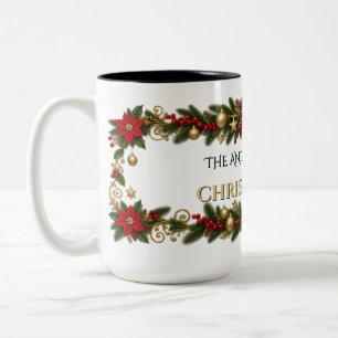 Caneca De Café Em Dois Tons Guirlanda Festiva de Natal Familiar Personalizada