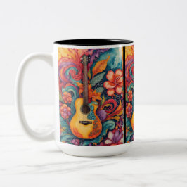 Caneca De Café Em Dois Tons Guitar Floral Medley 15 oz Mug