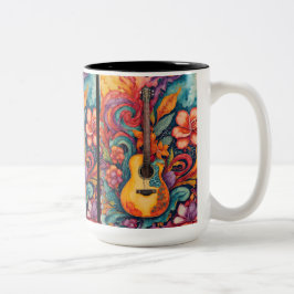 Caneca De Café Em Dois Tons Guitar Floral Medley 15 oz Mug