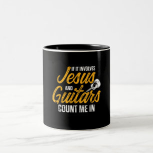 Caneca De Café Em Dois Tons Guitarista cristão Jesus Culto de guitarra