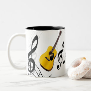 Caneca De Café Em Dois Tons guitarra com notas da música