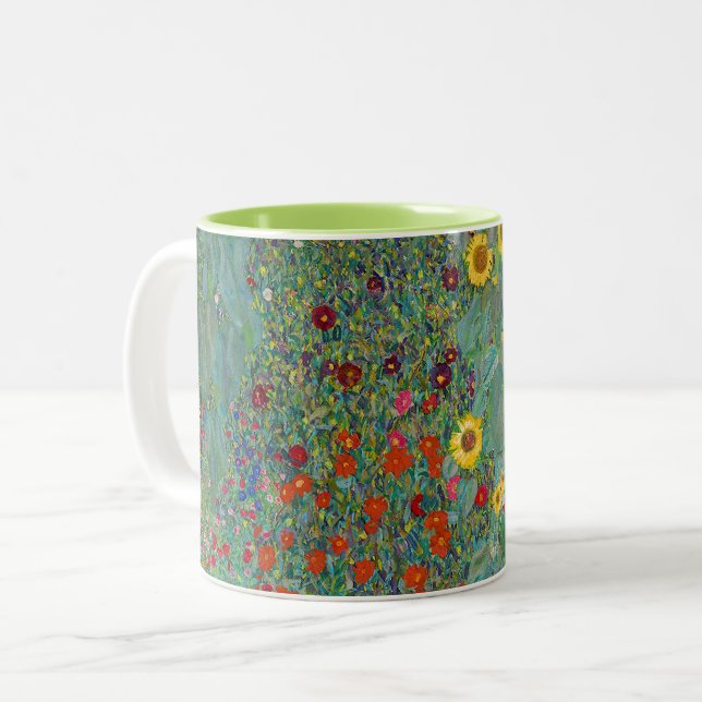 Caneca De Café Em Dois Tons Gustav Klimt - Jardim do País com Girassóis (Frente Esquerda)