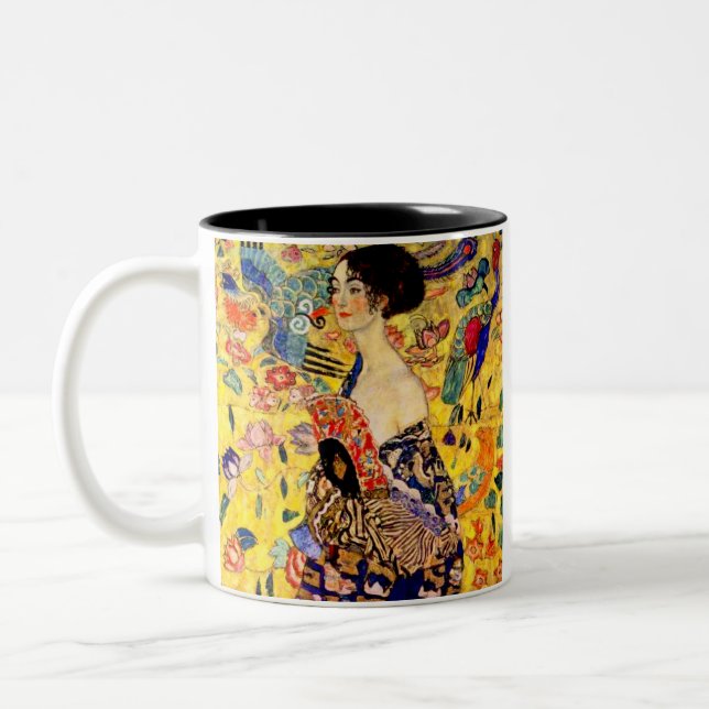 Caneca De Café Em Dois Tons Gustav Klimt Lady com ventilador (Esquerda)