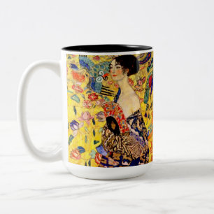 Caneca De Café Em Dois Tons Gustav Klimt Lady com ventilador
