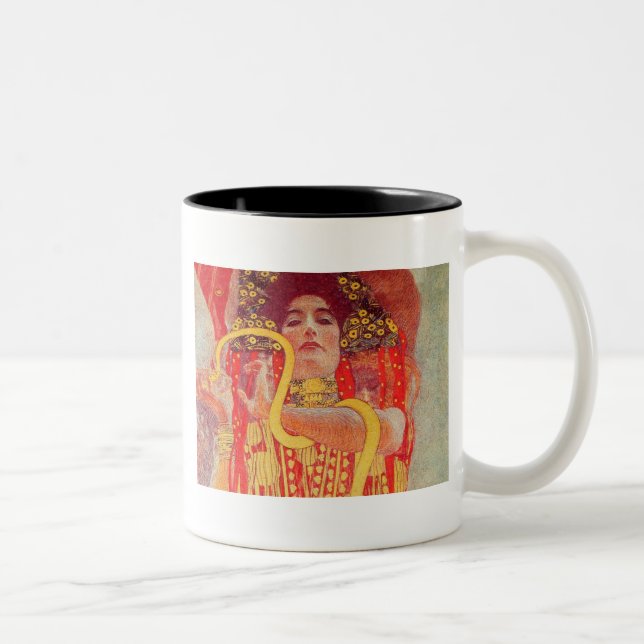Caneca De Café Em Dois Tons Gustav Klimt Red Woman Dourada pintura Cobra (Direita)