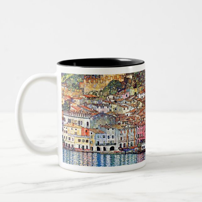 Caneca De Café Em Dois Tons Gustavo Klimt Malcesine no lago Garda (Esquerda)