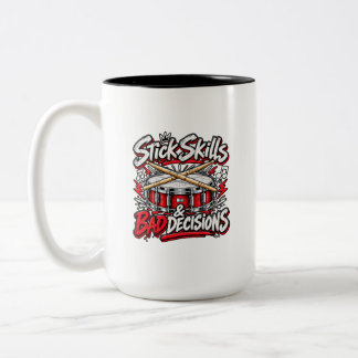 Caneca De Café Em Dois Tons Habilidades com Baquetas & Más Decisões Engraçado