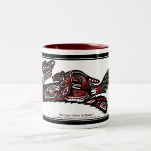Caneca De Café Em Dois Tons "HAIDA SPIRIT MUG" Arte Indígena de Lontra-Arte ao