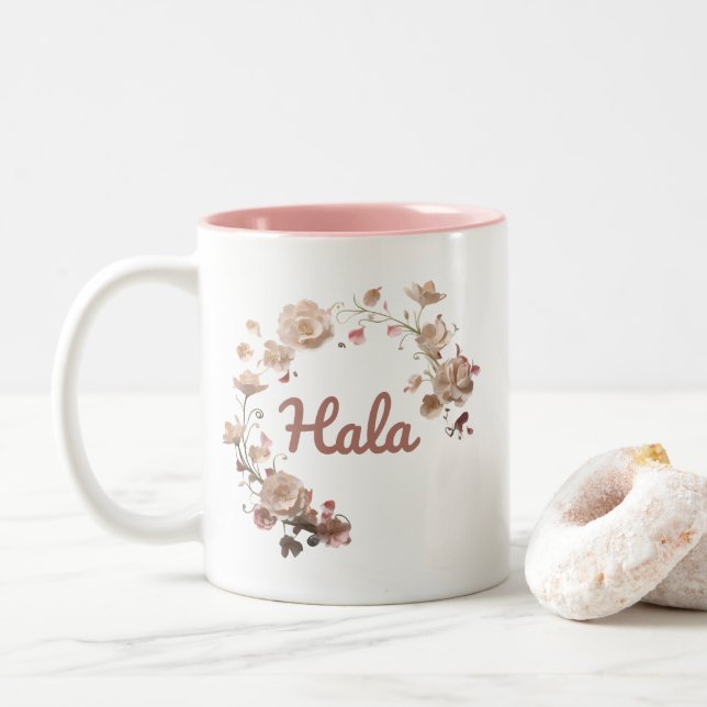 Caneca De Café Em Dois Tons Hala Floral Mug (Com Donut)