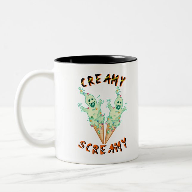 Caneca De Café Em Dois Tons Hallow Creamy Witchy Boo Scary Halloween (Esquerda)