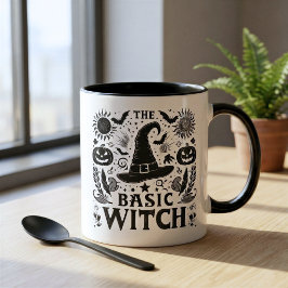 Caneca De Café Em Dois Tons Halloween Básica Monocromática Moderna