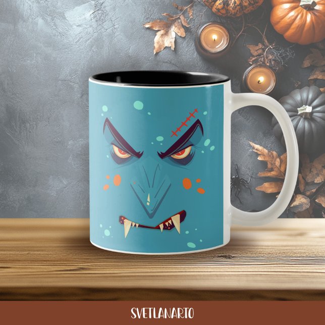 Caneca De Café Em Dois Tons Halloween Blue Grumpy Vampire Coffee Mug (Frontal view
)