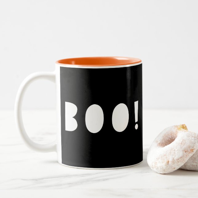 Caneca De Café Em Dois Tons Halloween Boo Fantasma Laranja Negro (Com Donut)