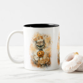 Caneca De Café Em Dois Tons Halloween Cranky Cat Com Abóbora