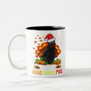 Caneca De Café Em Dois Tons Halloween De Gato Negro E Feliz Salão De Natal