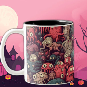 Caneca De Café Em Dois Tons Halloween do Monstro dos Olhos, Bonito e Bonito
