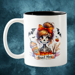 Caneca De Café Em Dois Tons Halloween Haunt Mess Coffee Skeleton Spooky Person
