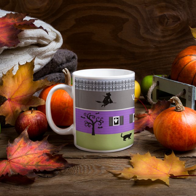 Caneca De Café Em Dois Tons Halloween Haunted House Witch Brew Mug (Criador carregado)