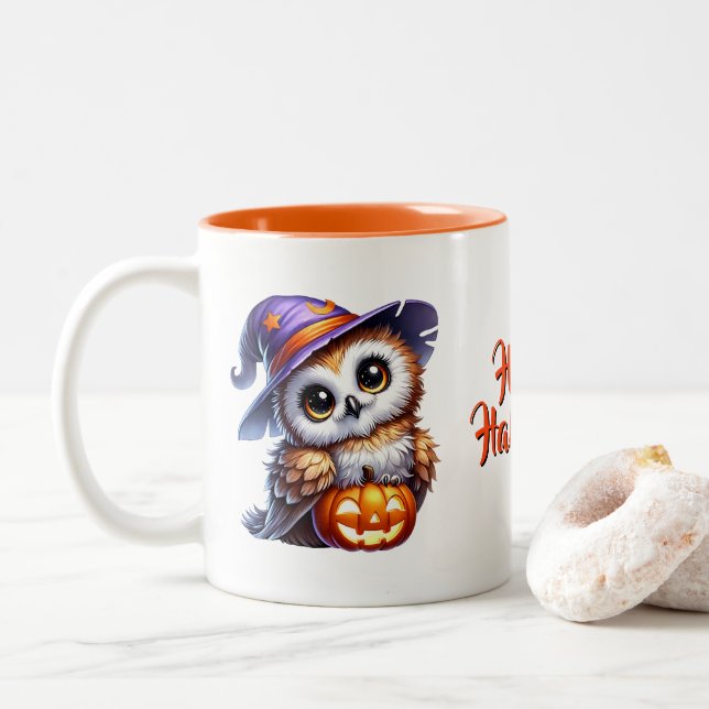 Caneca De Café Em Dois Tons Halloween Owl Coffee Mug (Com Donut)