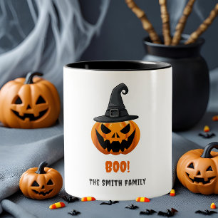 Caneca De Café Em Dois Tons Halloween Pumpkin "BOO!" - Nome Personalizado