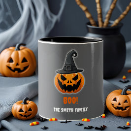 Caneca De Café Em Dois Tons Halloween Pumpkin "BOO!" - Nome Personalizado