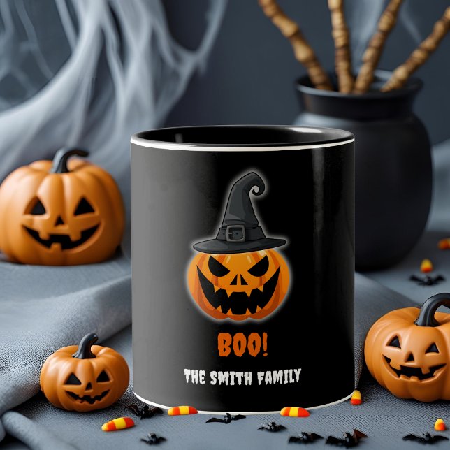 Caneca De Café Em Dois Tons Halloween Pumpkin "BOO!" - Nome Personalizado (Criador carregado)