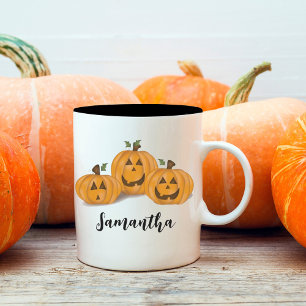 Caneca De Café Em Dois Tons Halloween Pumpkin Cute Jack O'lanterns Engraçado