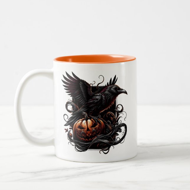 Caneca De Café Em Dois Tons Halloween Raven Coffee Mug (Esquerda)