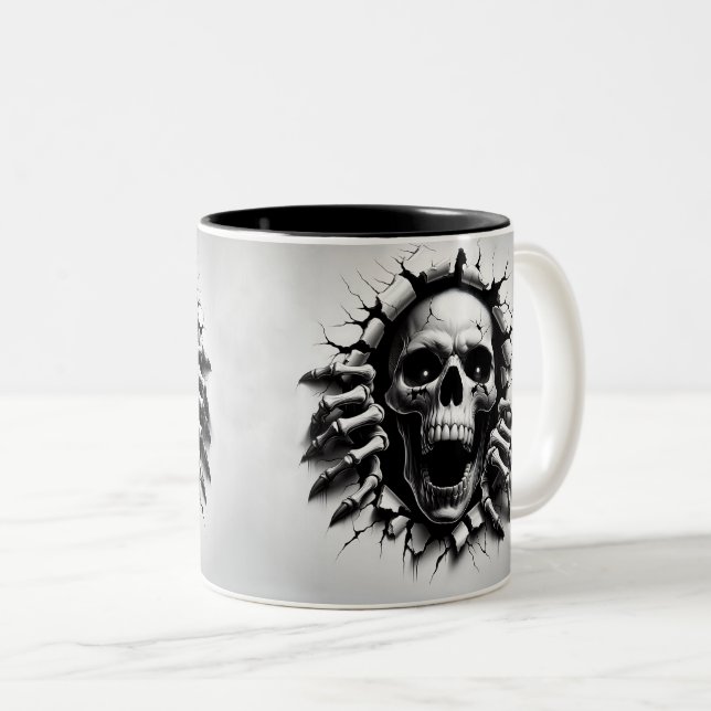 Caneca De Café Em Dois Tons Halloween Skeleton 3D Mug (Frente Esquerda)