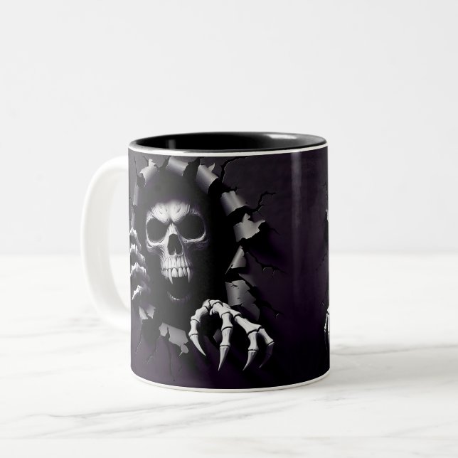 Caneca De Café Em Dois Tons Halloween Skeleton 3D Mug (Frente Esquerda)