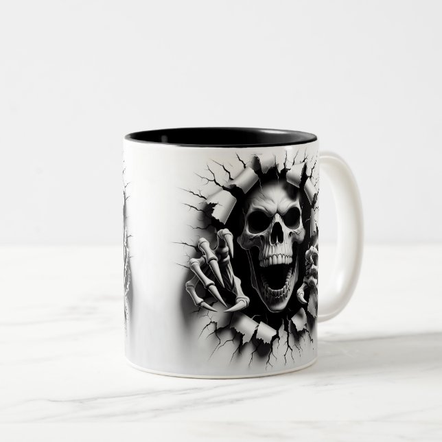 Caneca De Café Em Dois Tons Halloween Skeleton 3D Mug (Frente Esquerda)