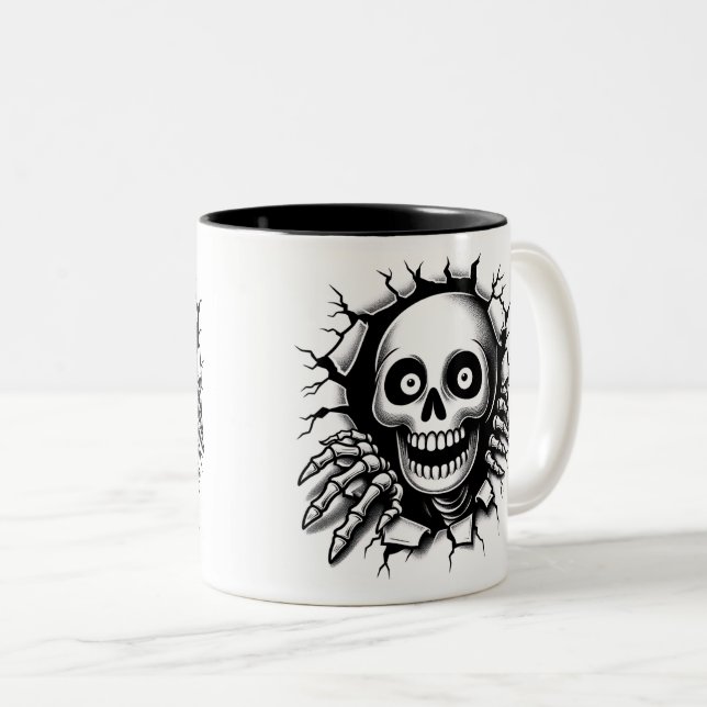 Caneca De Café Em Dois Tons Halloween Skeleton 3D Mug (Frente Esquerda)