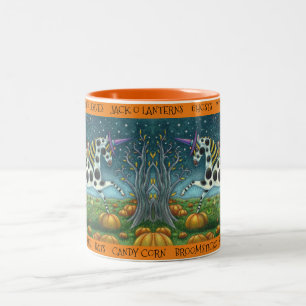 Caneca De Café Em Dois Tons HALLOWEEN SPONTTED PONY & BAT CAT Whimsical Horse