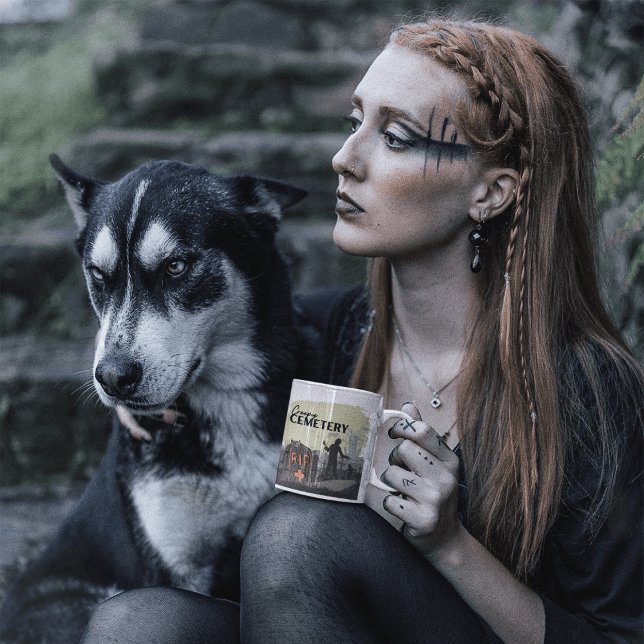 Caneca De Café Em Dois Tons Halloween Stamp Collection "Creepy Cemetery" (Halloween stamp collection - Creepy Cemetery Mug)