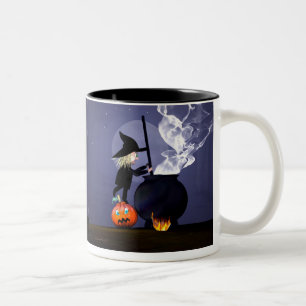 Caneca De Café Em Dois Tons Halloween Witch e Cauldron