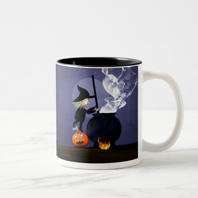 Caneca De Café Em Dois Tons Halloween Witch e Cauldron (Direita)