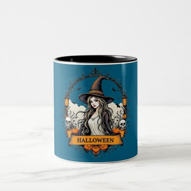 Caneca De Café Em Dois Tons Halloween Witch & Pumpkins Classic Coffee Mug - Sp (Centro)