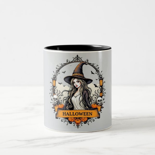 Caneca De Café Em Dois Tons Halloween Witch & Pumpkins Classic Coffee Mug - Sp (Centro)