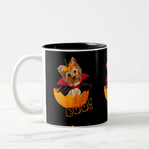 Caneca De Café Em Dois Tons Halloween Yorkshire terrier abóbora