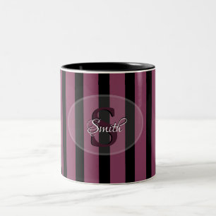 Caneca De Café Em Dois Tons HAMbyWG - Black & Cherry Stripe w Monograma Mug