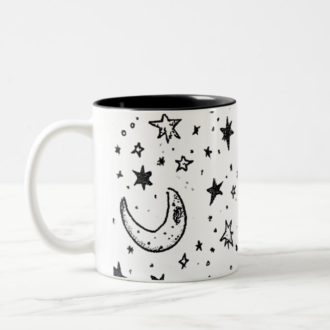 Caneca De Café Em Dois Tons Hand Drawn Celestial Night Sky Pattern (Esquerda)