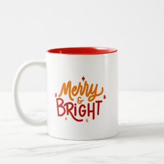 Caneca De Café Em Dois Tons Hand Lettered Merry & Bright Two-Tone Mug