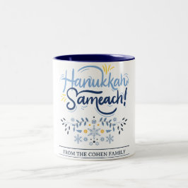 Caneca De Café Em Dois Tons Hanukkah Sameach | Família Simples Elegante de Cha