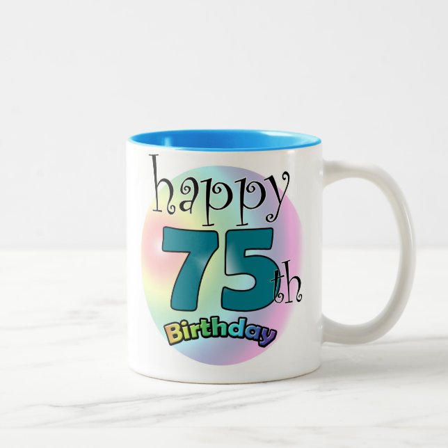 Caneca De Café Em Dois Tons Happy 75th Birthday (blauw) (Direita)