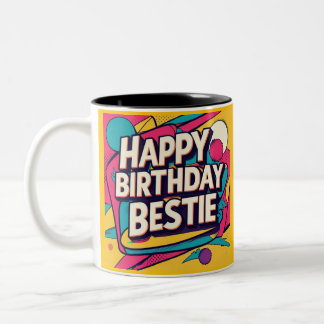 Caneca De Café Em Dois Tons Happy Birthday Bestie - Pop Art