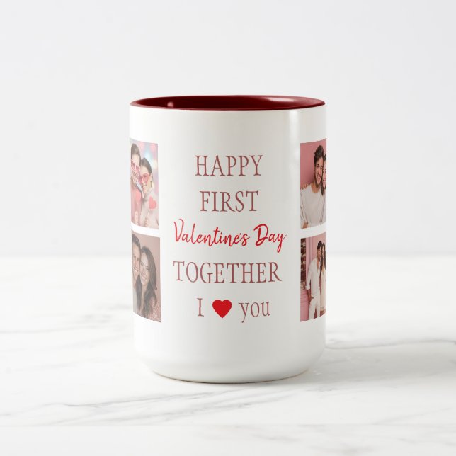 Caneca De Café Em Dois Tons Happy First Valentine's Day Custom Coffee Mug  (Centro)